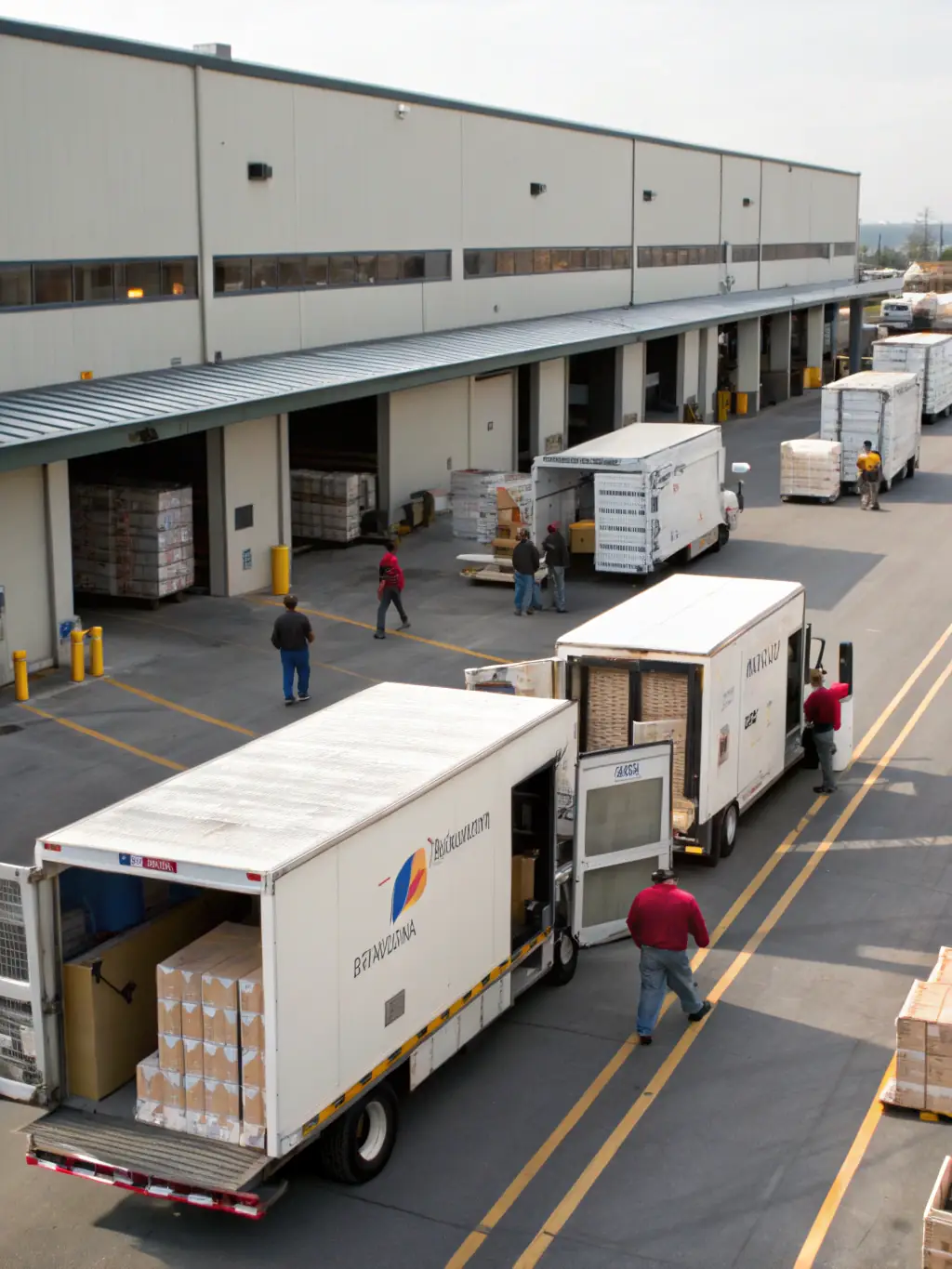 A delivery truck arriving on time at a distribution center, highlighting More Yummi Brands' commitment to high on-time delivery rates.
